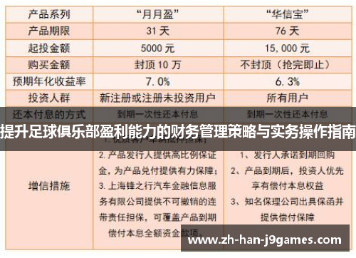 提升足球俱乐部盈利能力的财务管理策略与实务操作指南