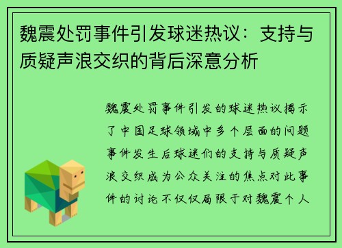 魏震处罚事件引发球迷热议：支持与质疑声浪交织的背后深意分析